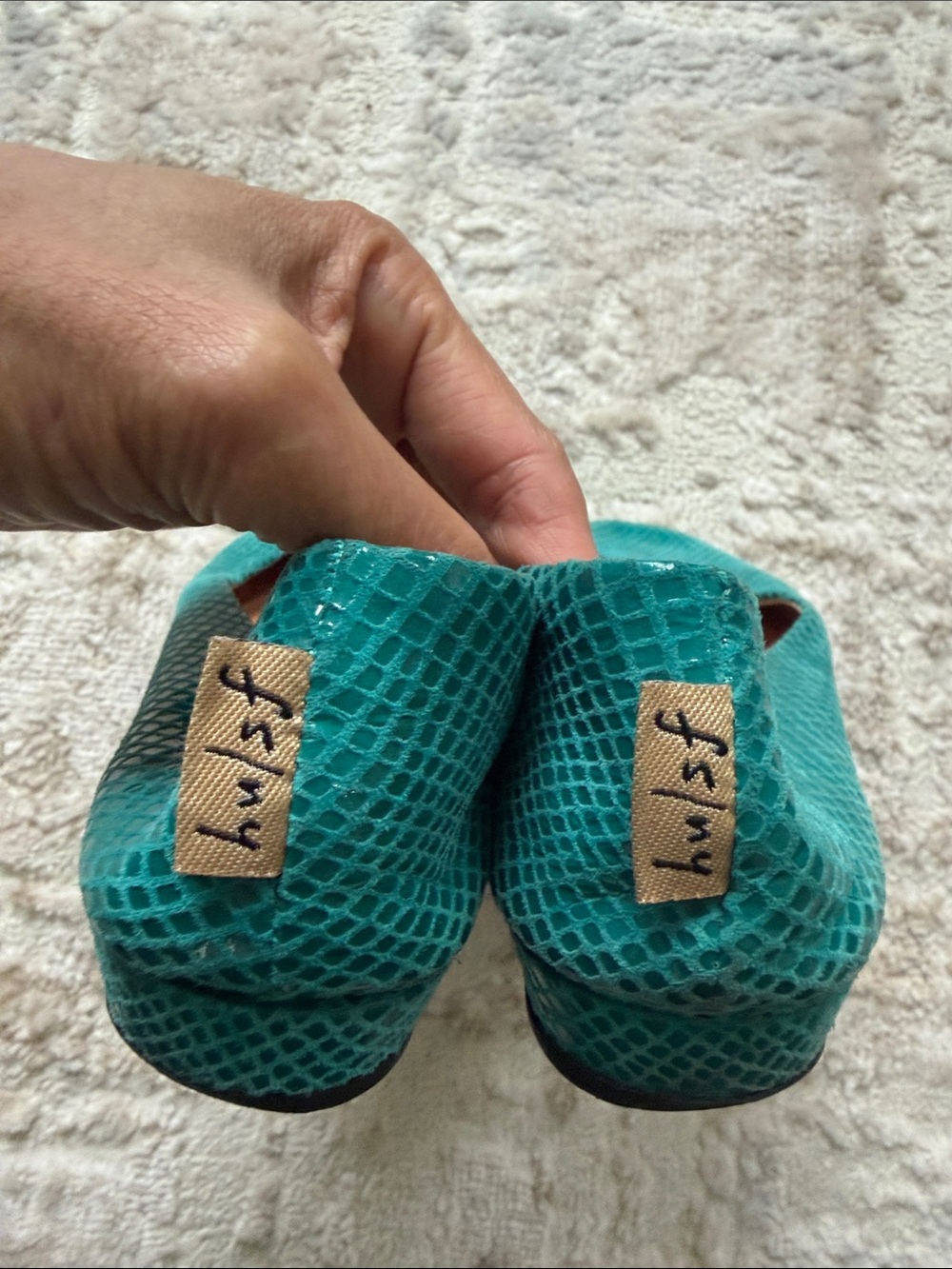 fs/ny Teal Snake-Textured Women's Ballet Flats - Picture 2 of 7